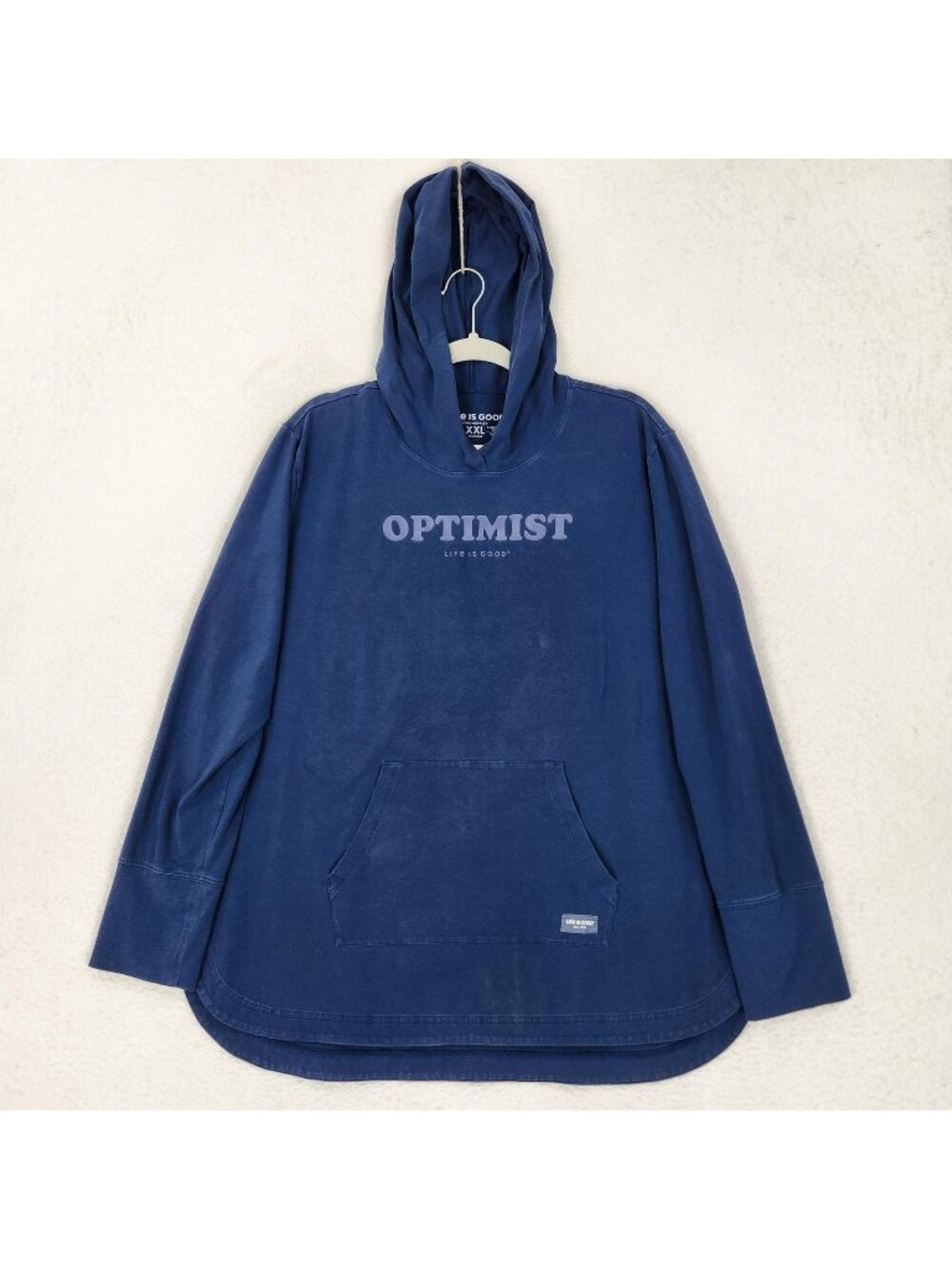 Life Is Good Shirt Womens XXL Blue Optimist Crusher Flex Hooded Pullover Sweater
